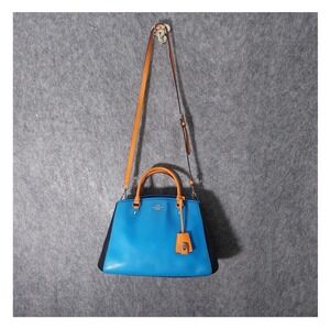Coach Satchel Crossbody Bag‎ Blue Orange Pebbled Leather Shoulder Purse Handbag